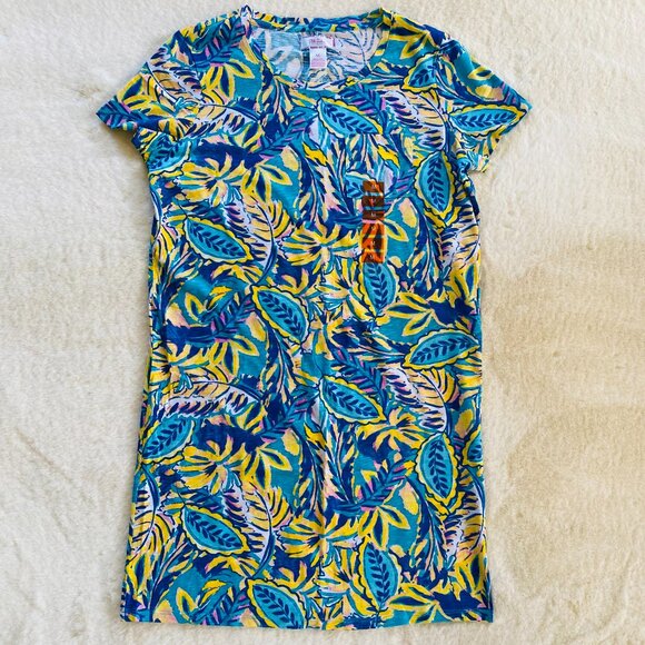 Stella Parker Dress NWT size M Teal and Yellow Tropical Leaf Dress Summer Resort - Picture 1 of 10